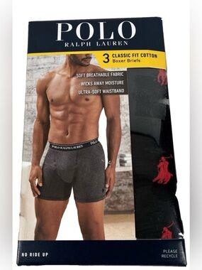 Polo Ralph Lauren 3 Classic Fit Cotton Boxer Briefs - Black NWT